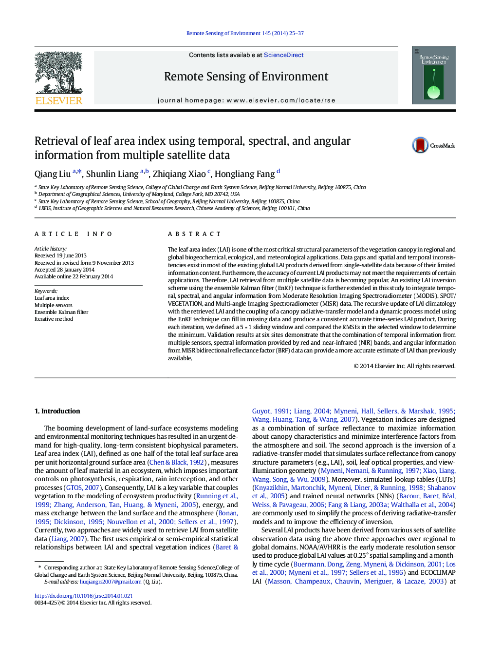 Retrieval of leaf area index using temporal, spectral, and angular information from multiple satellite data