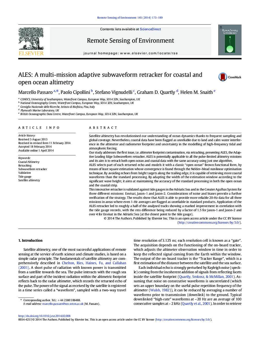 ALES: A multi-mission adaptive subwaveform retracker for coastal and open ocean altimetry