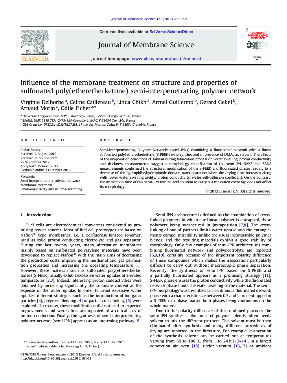 Influence of the membrane treatment on structure and properties of sulfonated poly(etheretherketone) semi-interpenetrating polymer network