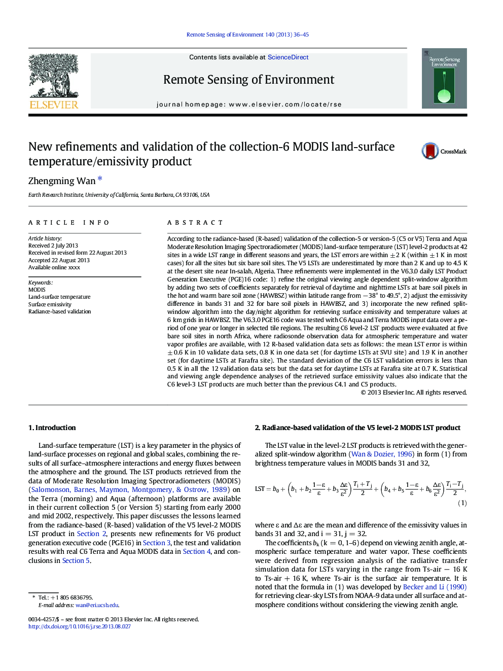 New refinements and validation of the collection-6 MODIS land-surface temperature/emissivity product