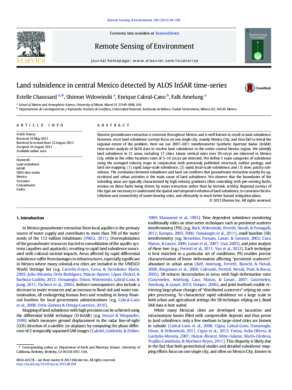 Land subsidence in central Mexico detected by ALOS InSAR time-series