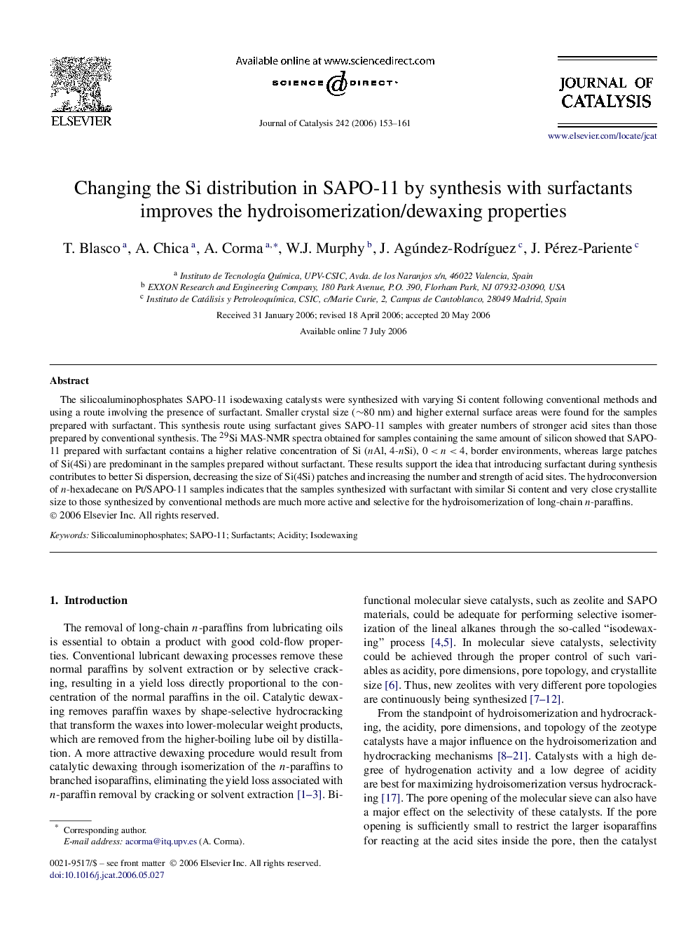 Changing the Si distribution in SAPO-11 by synthesis with surfactants improves the hydroisomerization/dewaxing properties