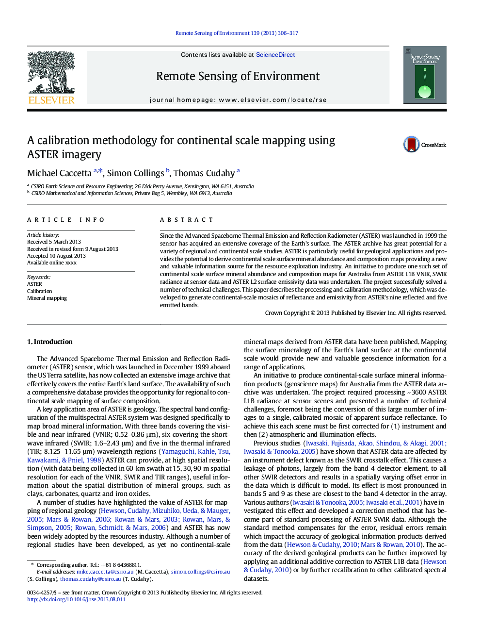 A calibration methodology for continental scale mapping using ASTER imagery