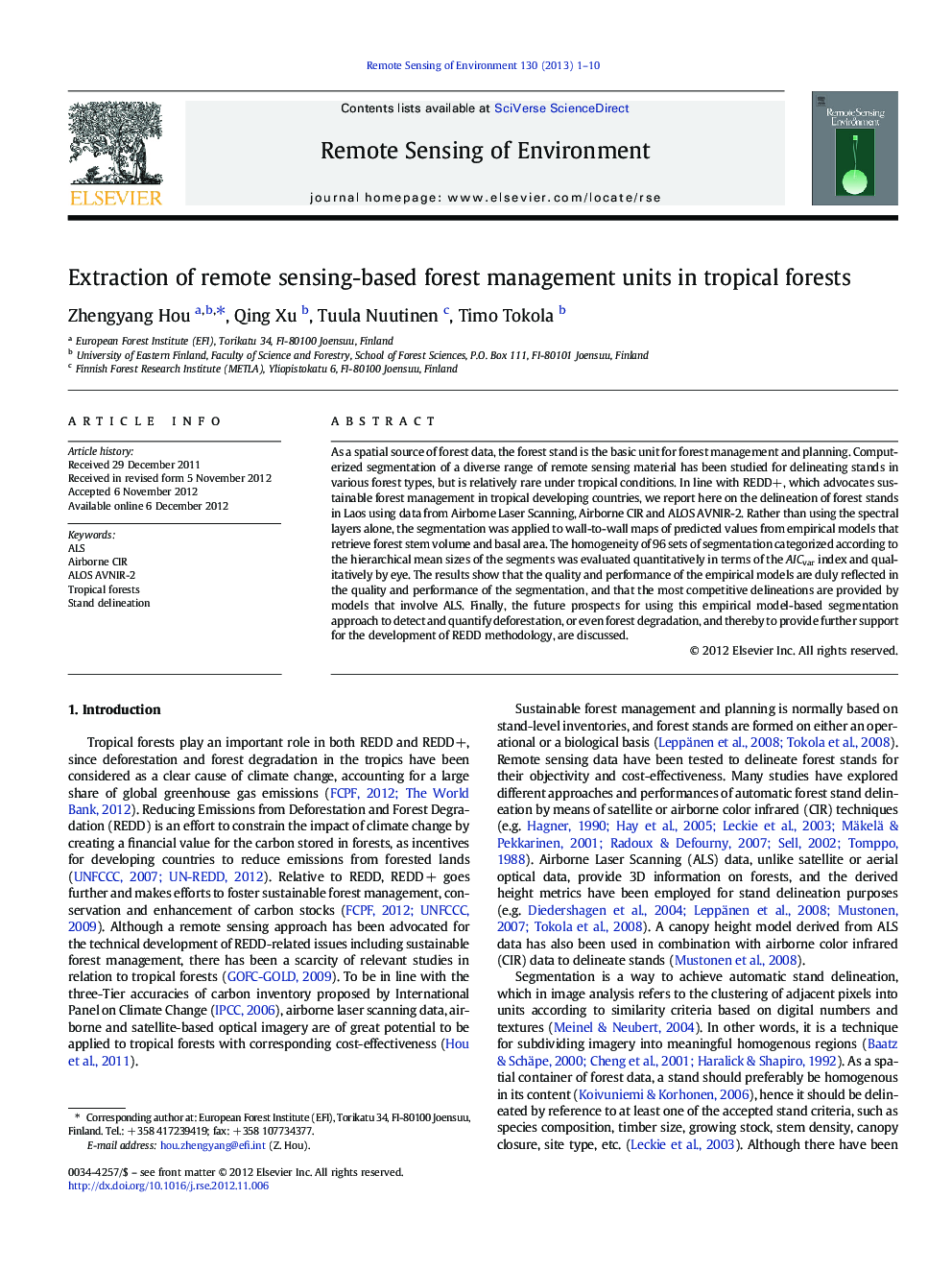 Extraction of remote sensing-based forest management units in tropical forests