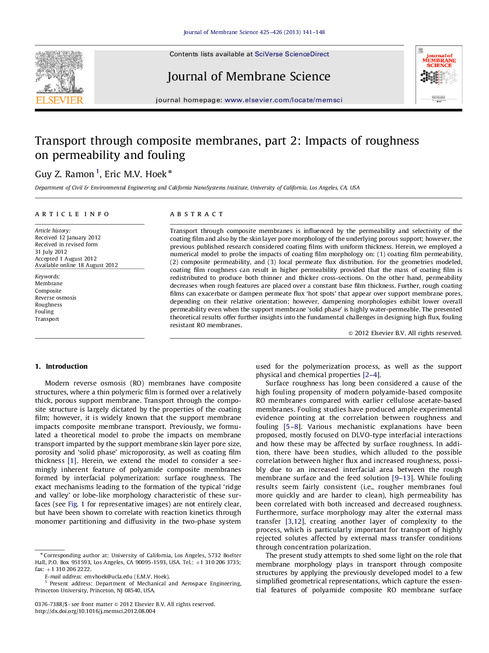 Transport through composite membranes, part 2: Impacts of roughness on permeability and fouling