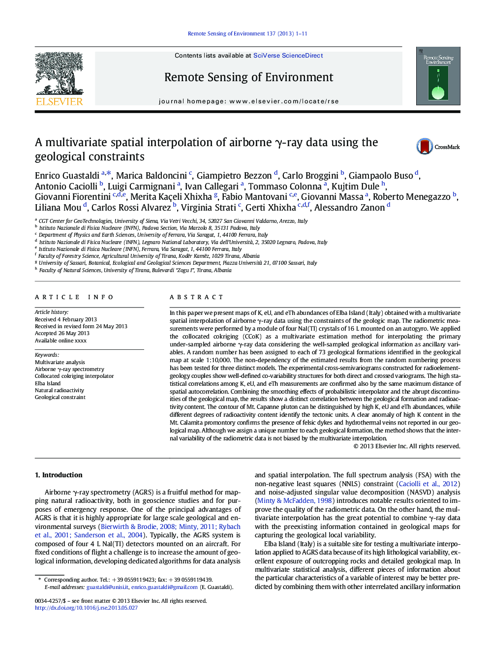 A multivariate spatial interpolation of airborne Î³-ray data using the geological constraints