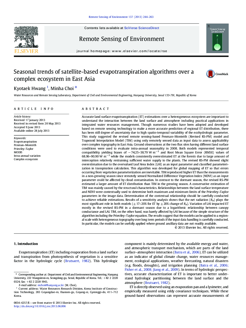 Seasonal trends of satellite-based evapotranspiration algorithms over a complex ecosystem in East Asia