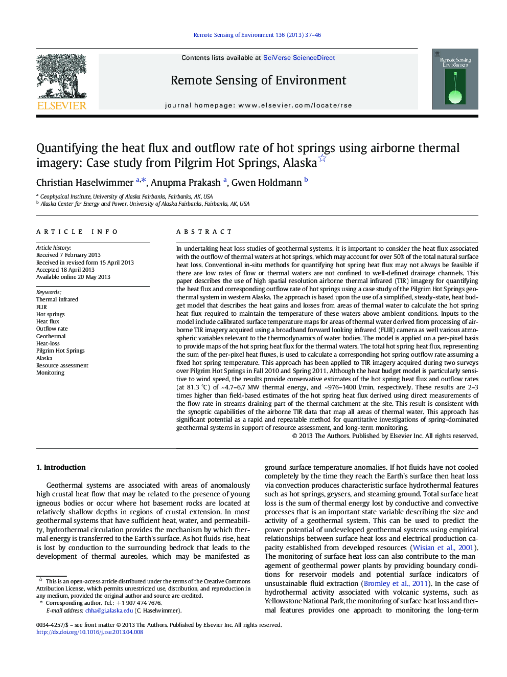 Quantifying the heat flux and outflow rate of hot springs using airborne thermal imagery: Case study from Pilgrim Hot Springs, Alaska