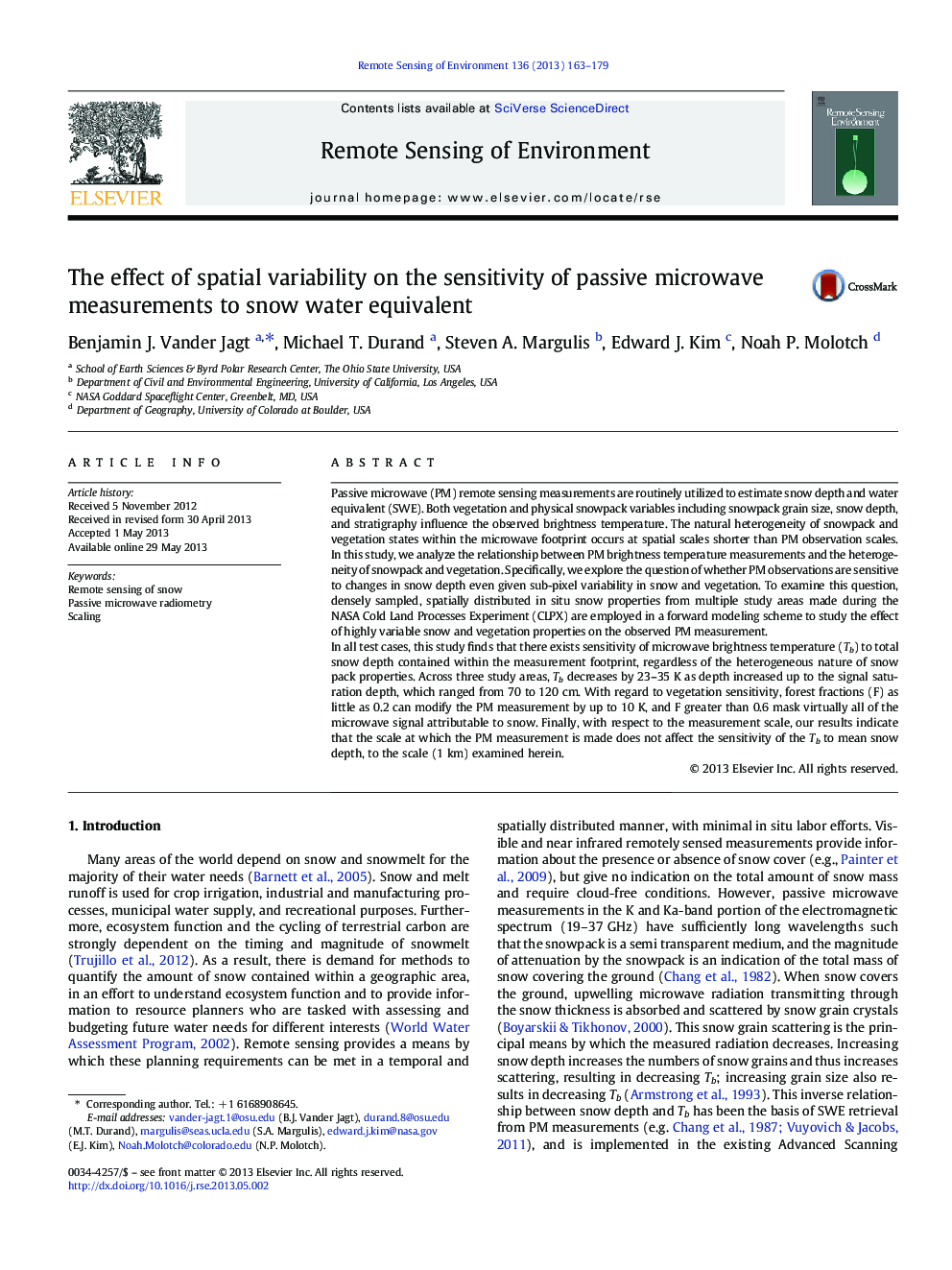 The effect of spatial variability on the sensitivity of passive microwave measurements to snow water equivalent