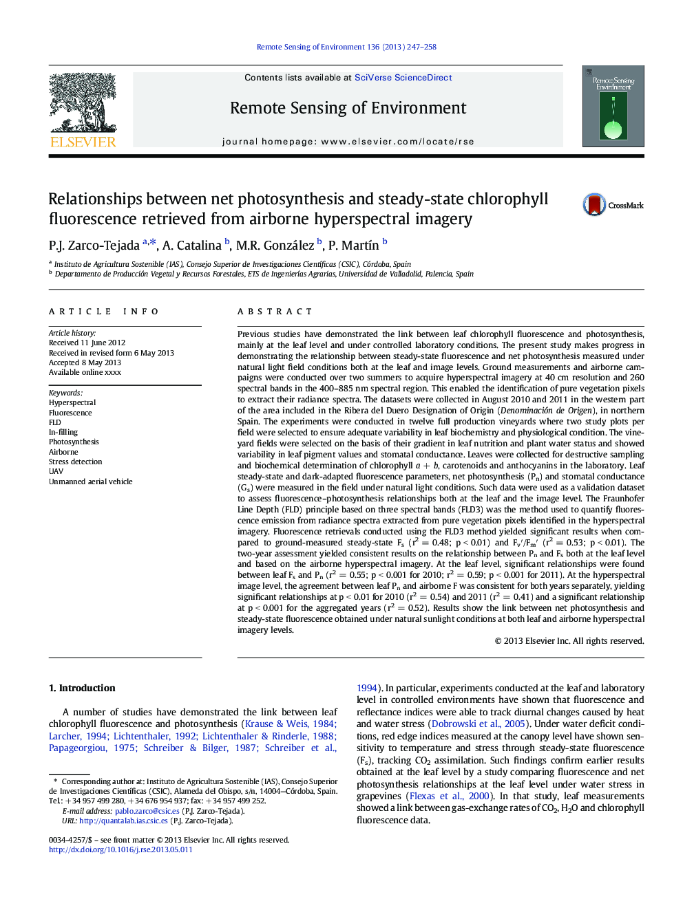 رابطه بین فتوسنتز خالص و فلورسانس کلروفیل حالت پایدار از بازیابی تصاویر هیپرپرترورافی هوایی 