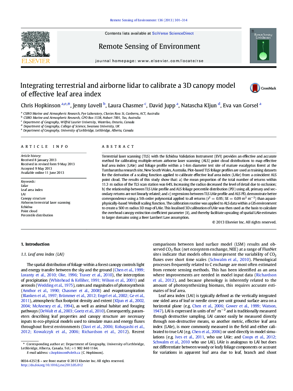 Integrating terrestrial and airborne lidar to calibrate a 3D canopy model of effective leaf area index