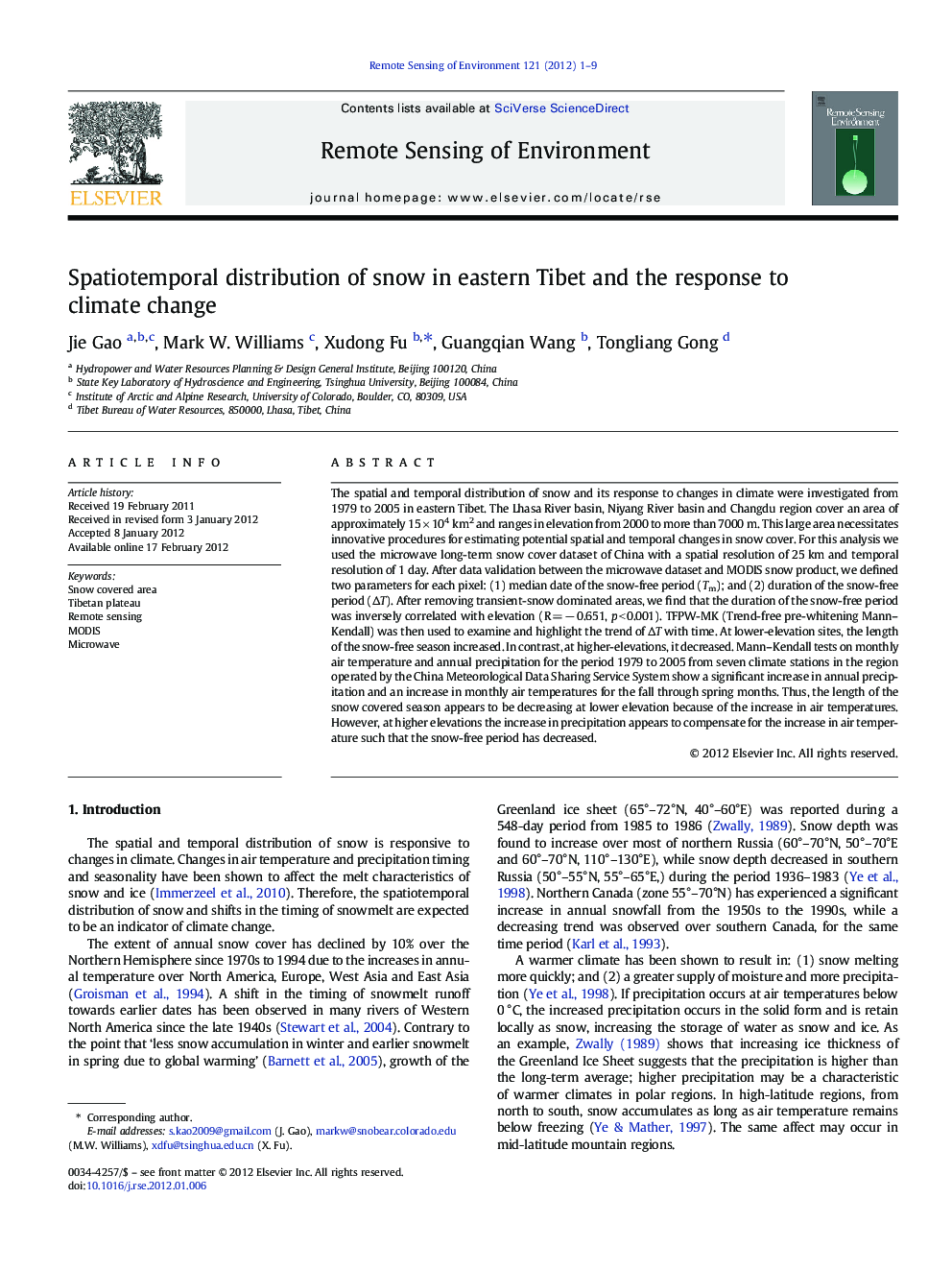 Spatiotemporal distribution of snow in eastern Tibet and the response to climate change