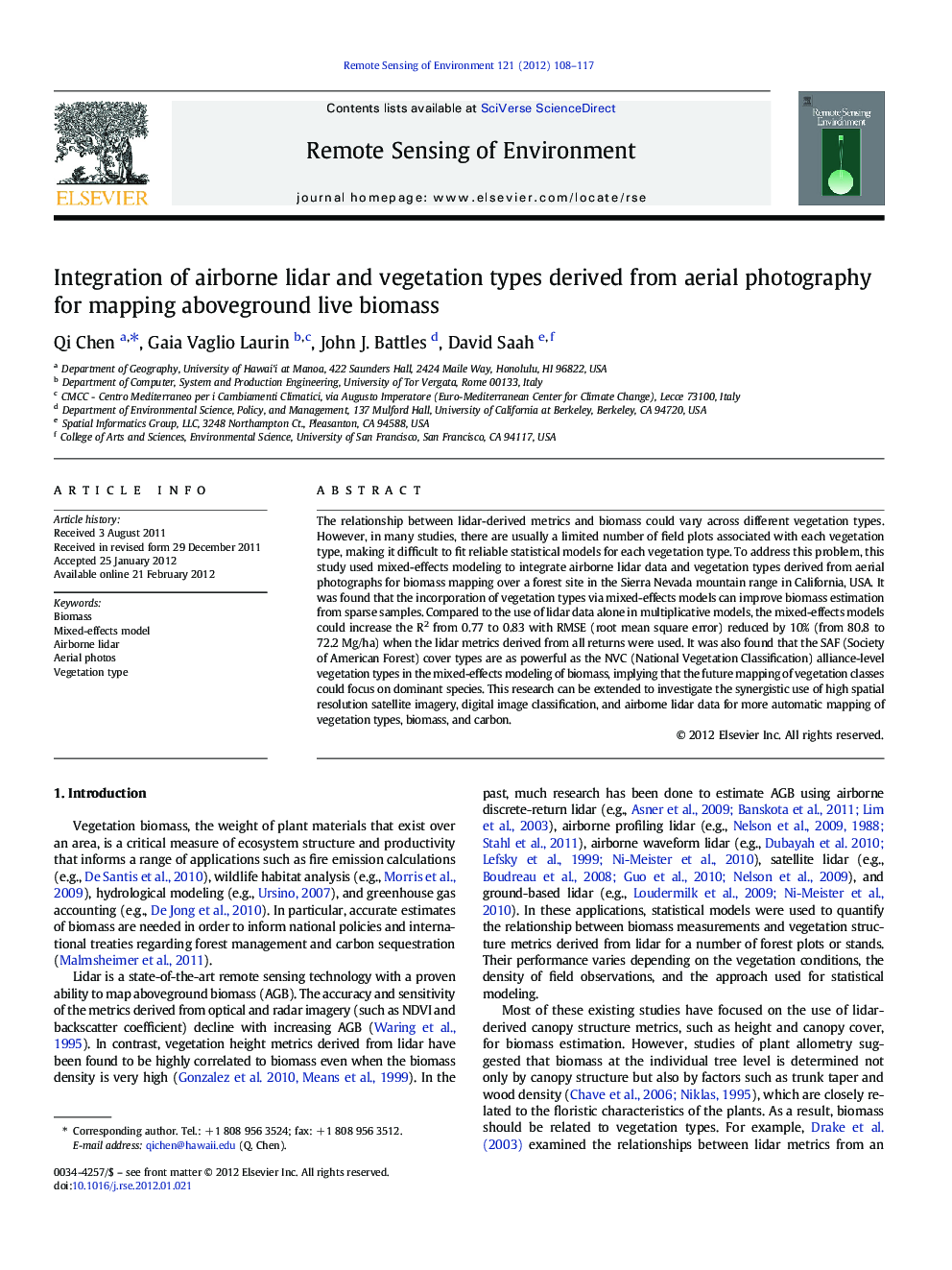 Integration of airborne lidar and vegetation types derived from aerial photography for mapping aboveground live biomass