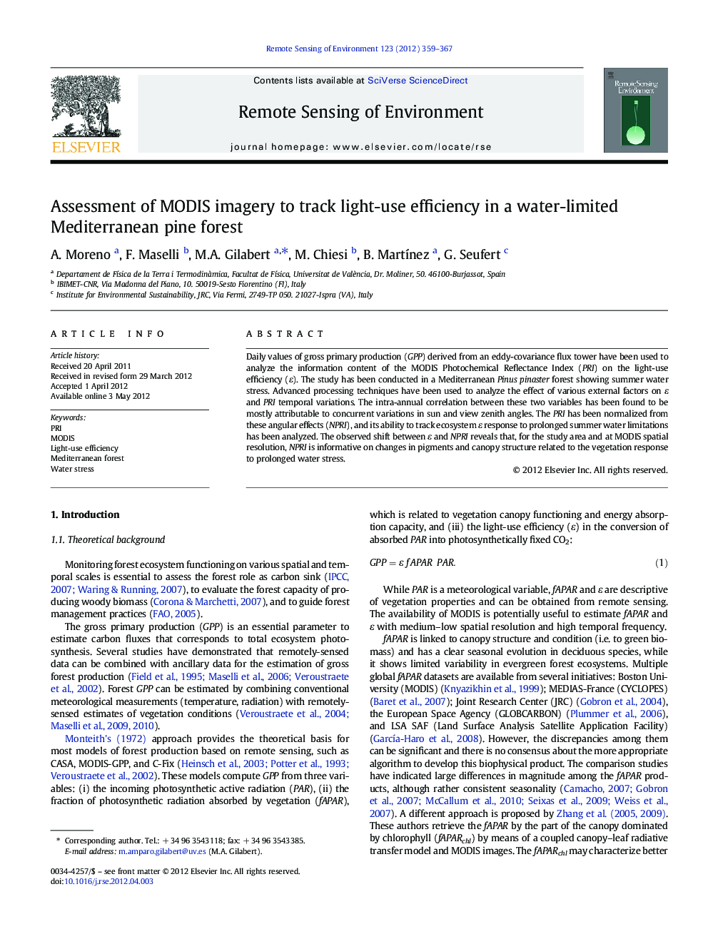 Assessment of MODIS imagery to track light-use efficiency in a water-limited Mediterranean pine forest