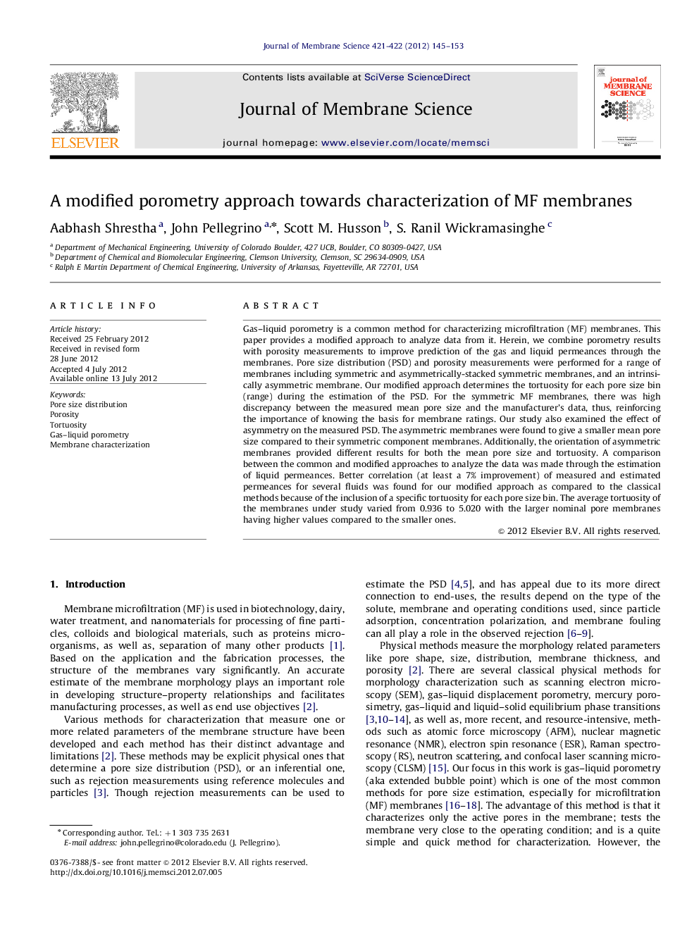 A modified porometry approach towards characterization of MF membranes