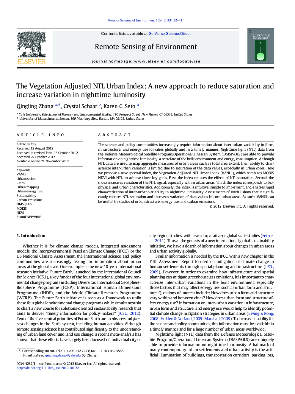 The Vegetation Adjusted NTL Urban Index: A new approach to reduce saturation and increase variation in nighttime luminosity