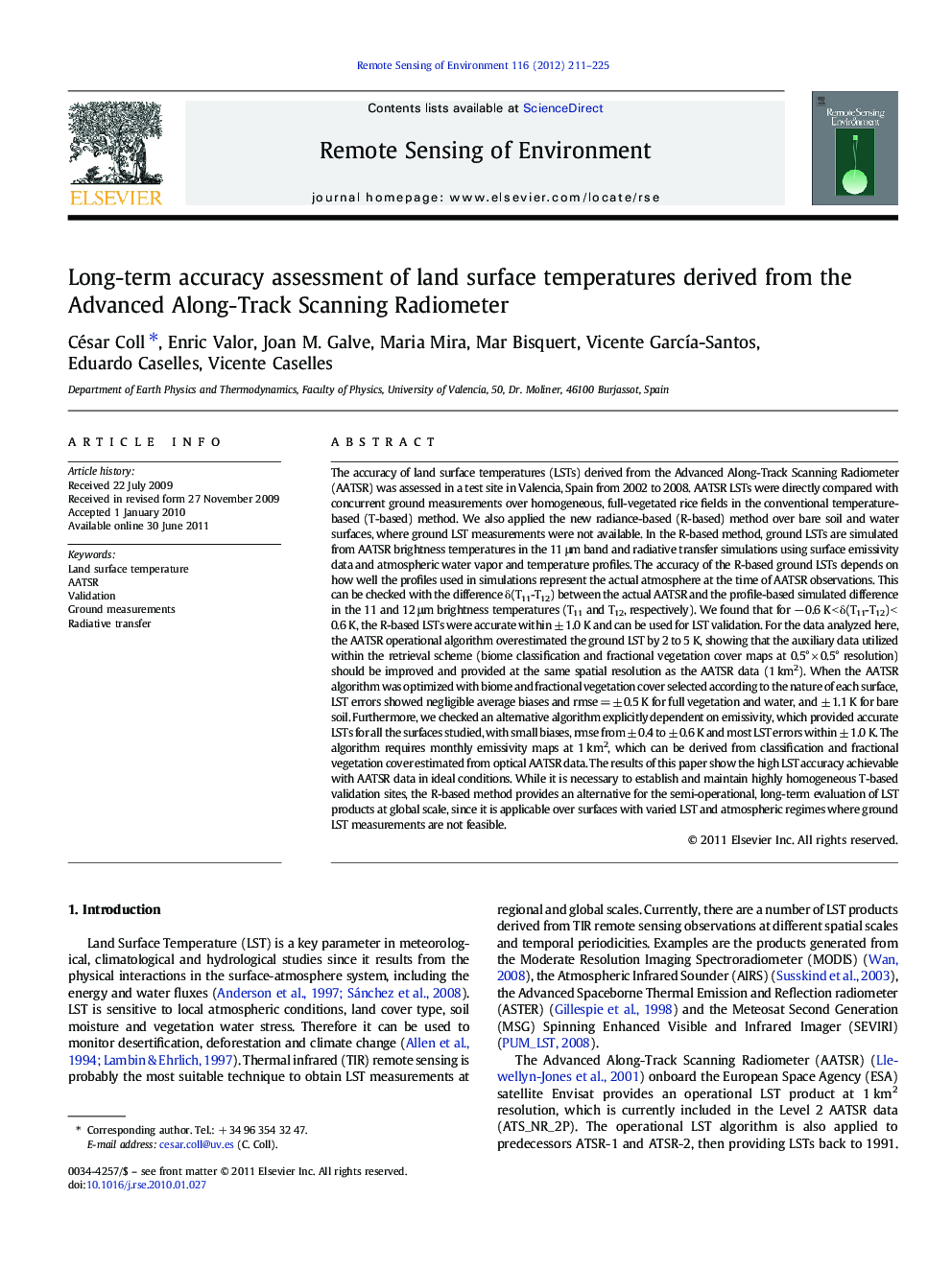 Long-term accuracy assessment of land surface temperatures derived from the Advanced Along-Track Scanning Radiometer