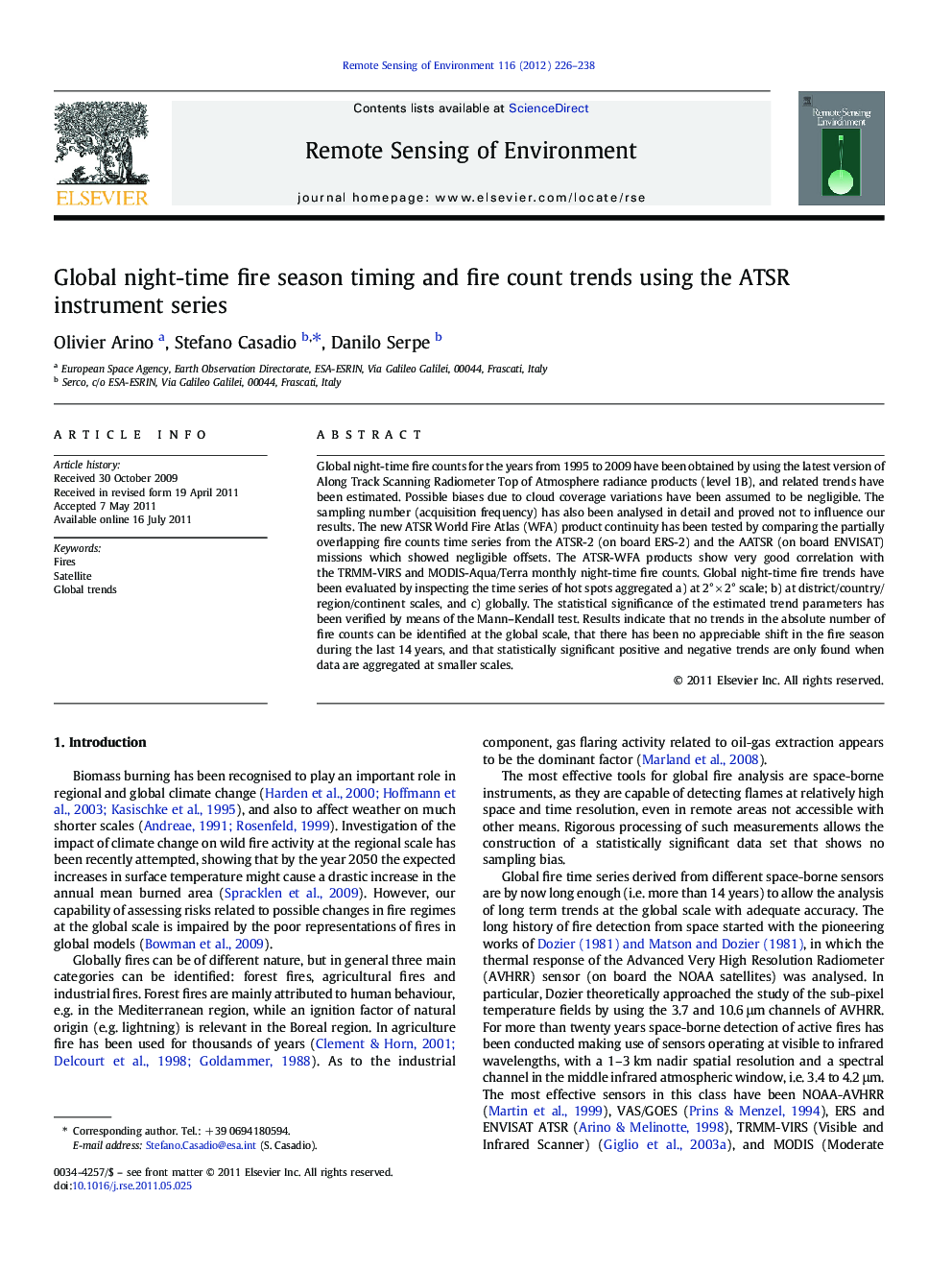 Global night-time fire season timing and fire count trends using the ATSR instrument series