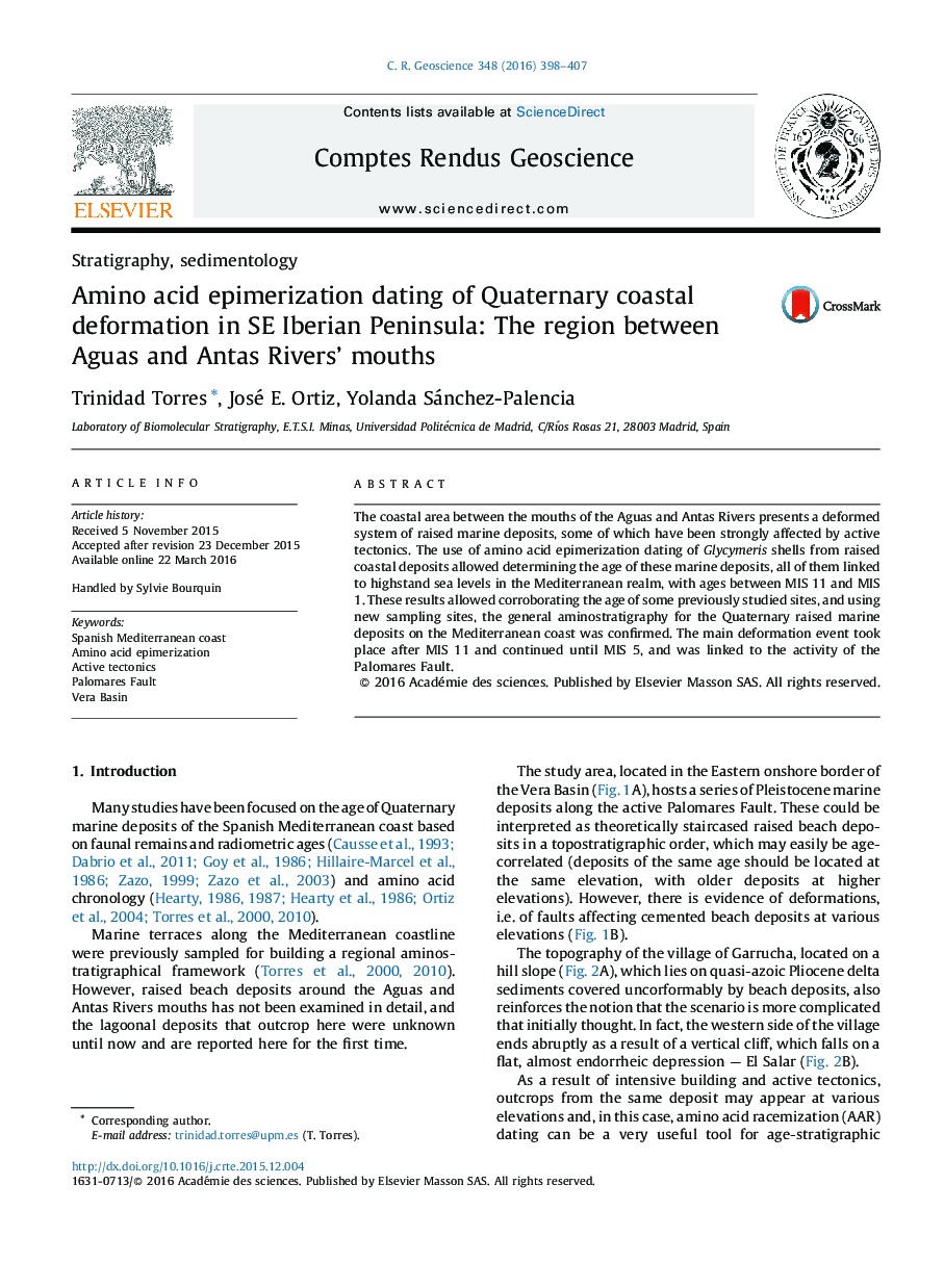 Amino acid epimerization dating of Quaternary coastal deformation in SE Iberian Peninsula: The region between Aguas and Antas Rivers' mouths