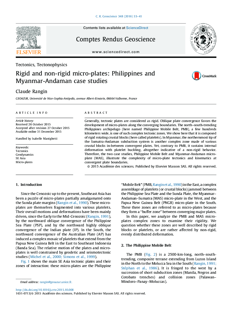 Tectonics, TectonophysicsRigid and non-rigid micro-plates: Philippines and Myanmar-Andaman case studies