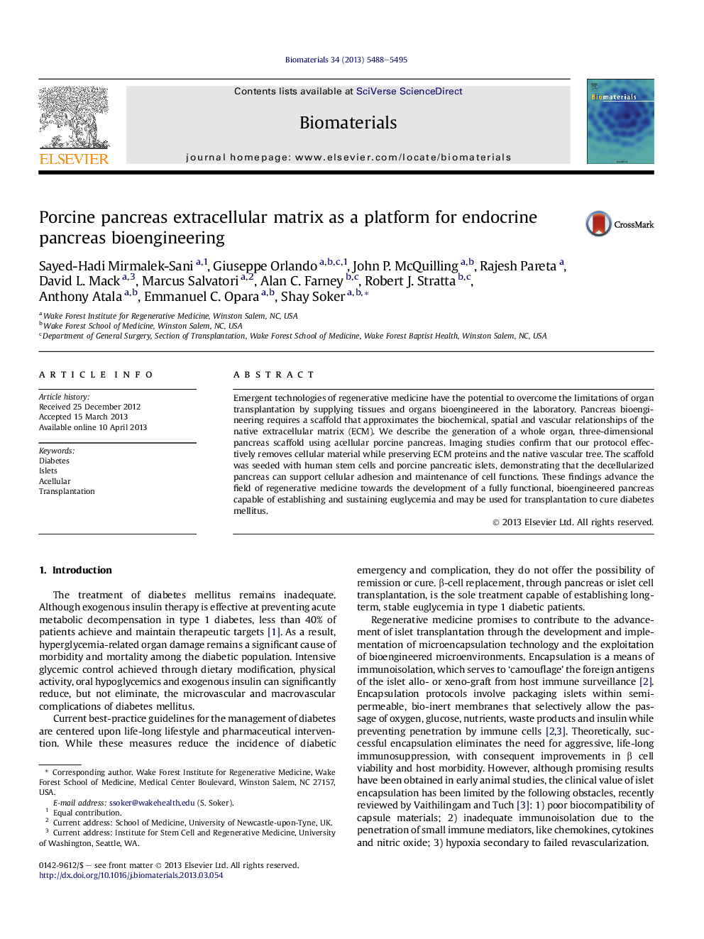 Porcine pancreas extracellular matrix as a platform for endocrine pancreas bioengineering