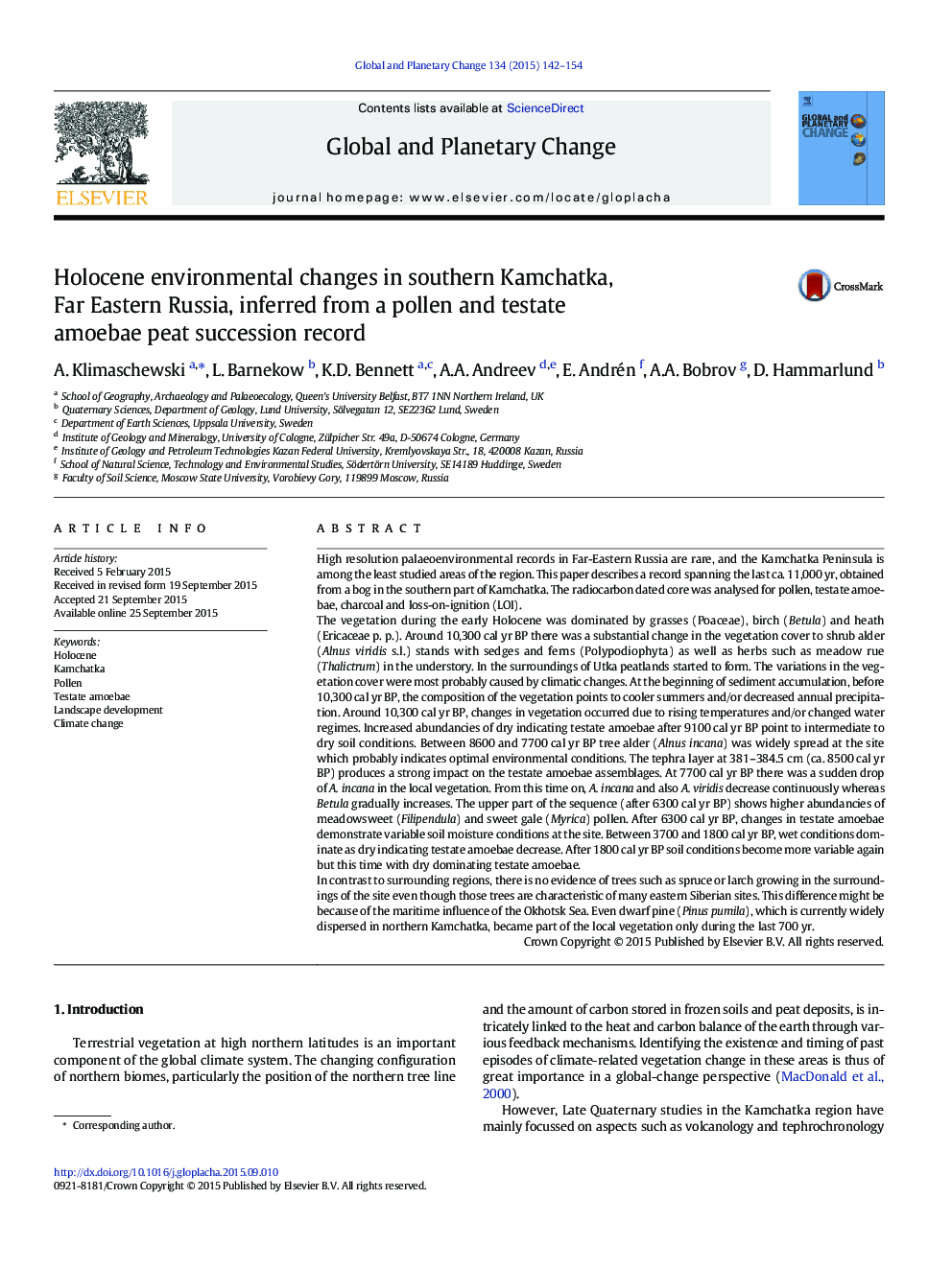 Holocene environmental changes in southern Kamchatka, Far Eastern Russia, inferred from a pollen and testate amoebae peat succession record