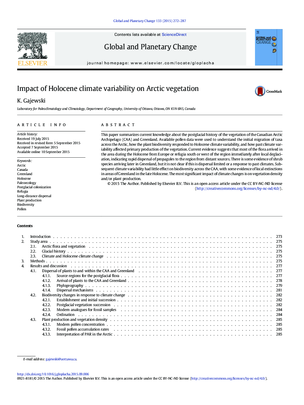 Impact of Holocene climate variability on Arctic vegetation