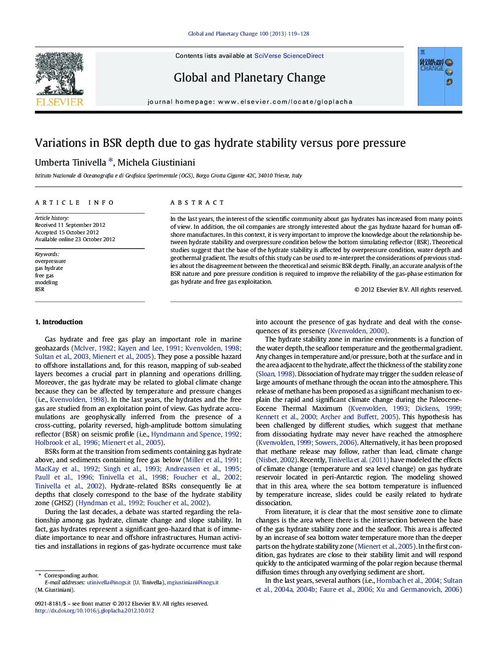 Variations in BSR depth due to gas hydrate stability versus pore pressure