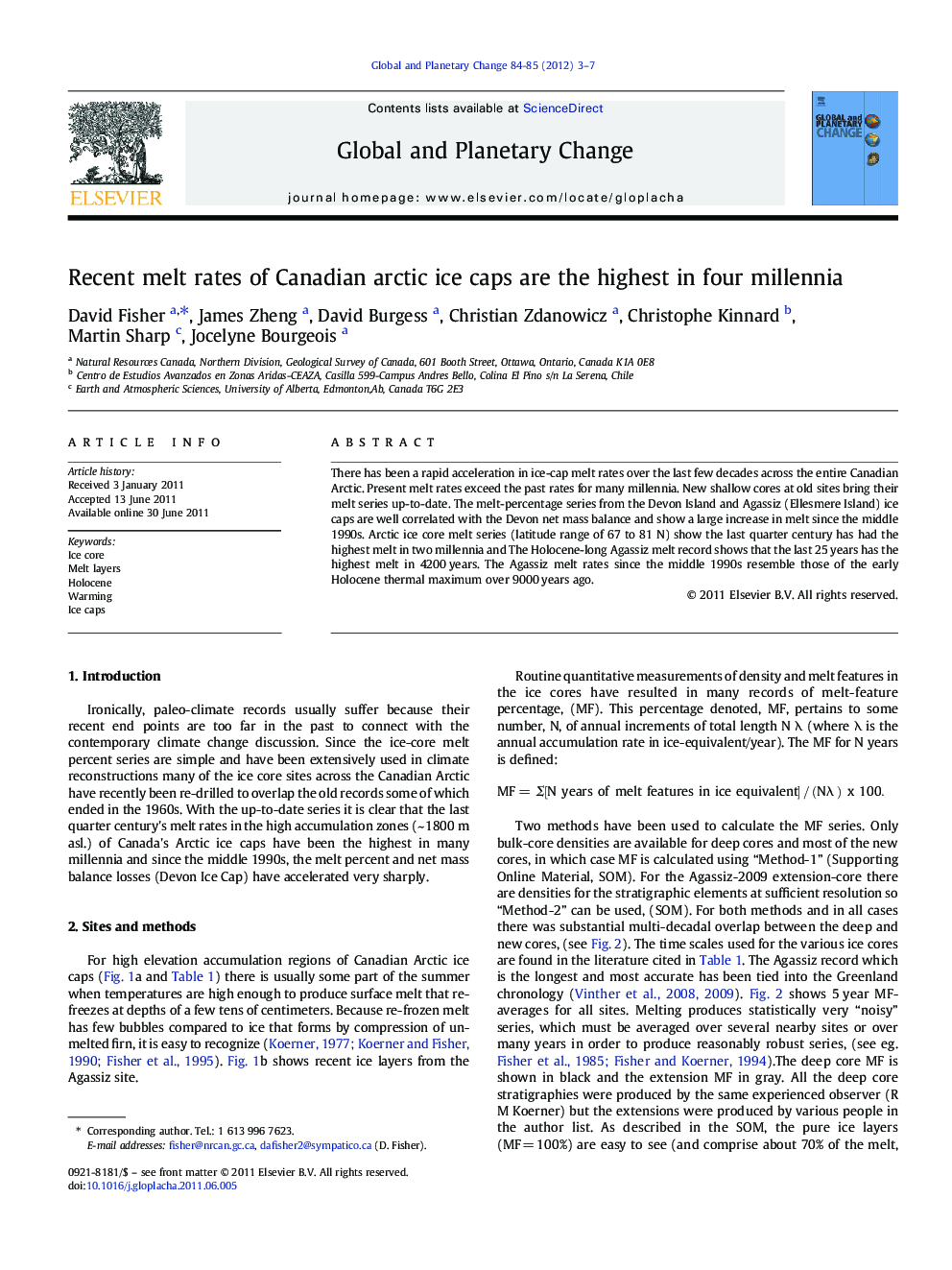 Recent melt rates of Canadian arctic ice caps are the highest in four millennia