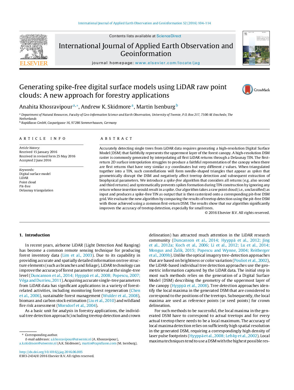 Generating spike-free digital surface models using LiDAR raw point clouds: A new approach for forestry applications