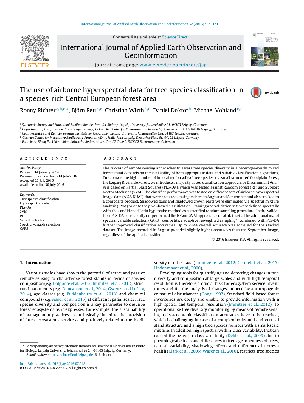 The use of airborne hyperspectral data for tree species classification in a species-rich Central European forest area