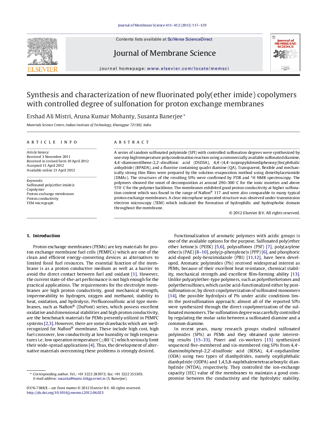 Synthesis and characterization of new fluorinated poly(ether imide) copolymers with controlled degree of sulfonation for proton exchange membranes