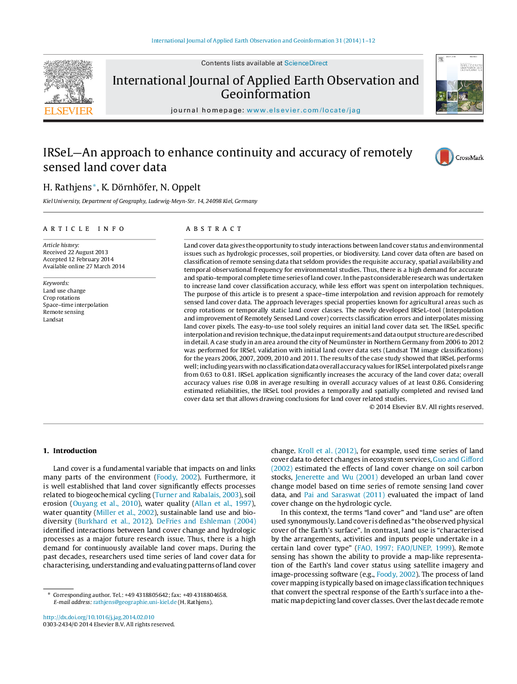 IRSeL-An approach to enhance continuity and accuracy of remotely sensed land cover data