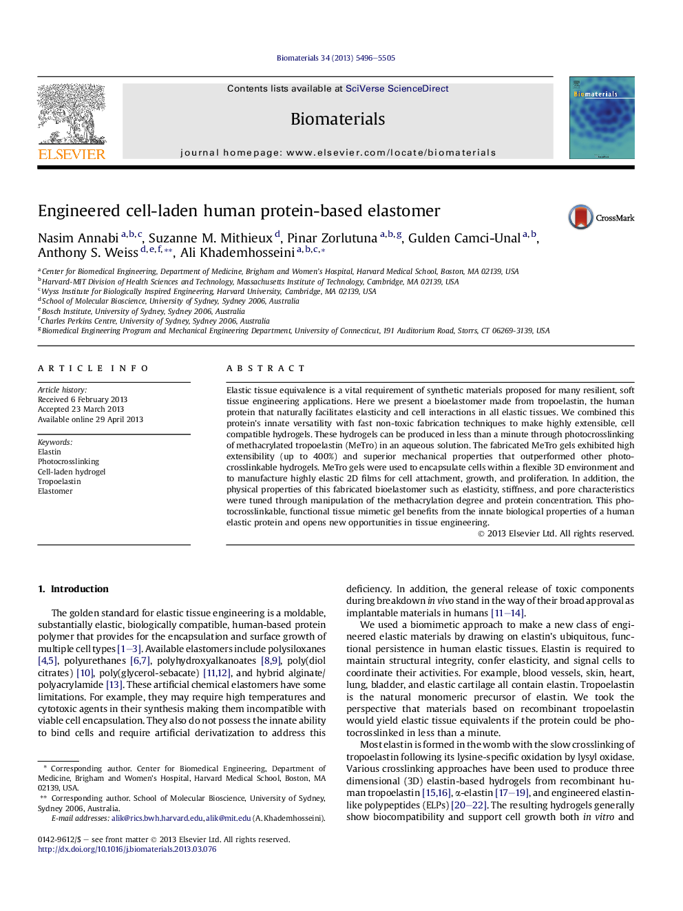 Engineered cell-laden human protein-based elastomer