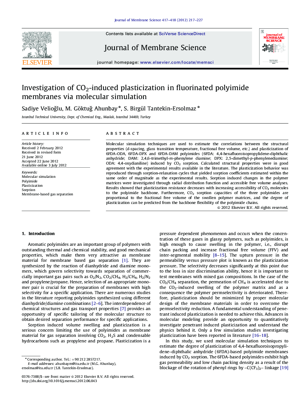 Investigation of CO2-induced plasticization in fluorinated polyimide membranes via molecular simulation