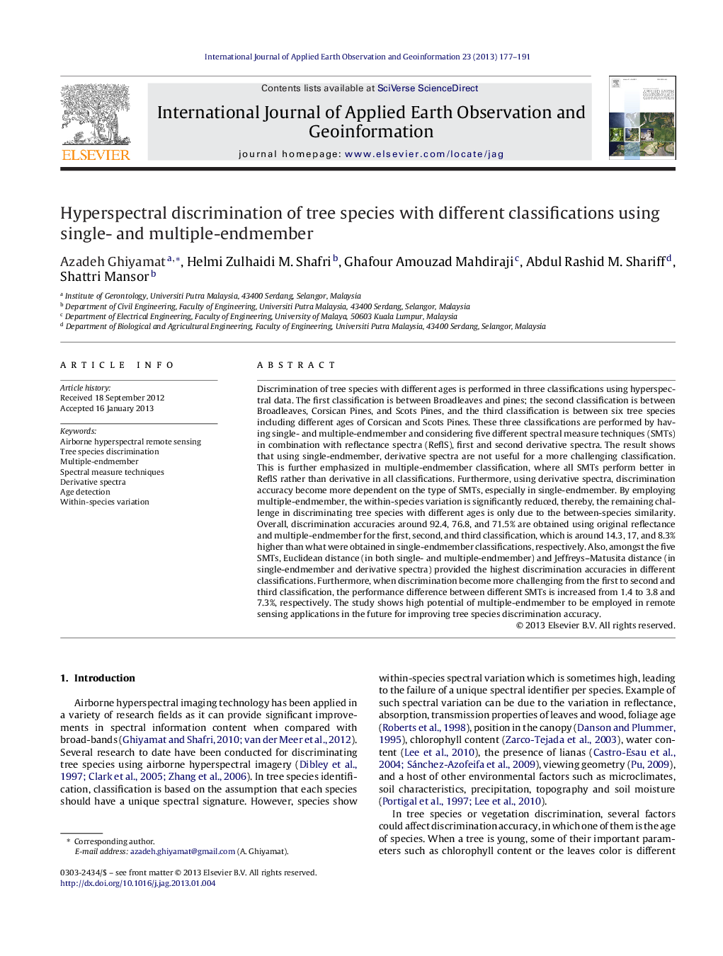 Hyperspectral discrimination of tree species with different classifications using single- and multiple-endmember