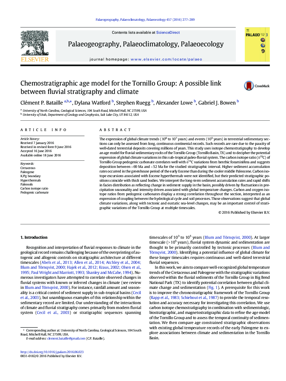 Chemostratigraphic age model for the Tornillo Group: A possible link between fluvial stratigraphy and climate