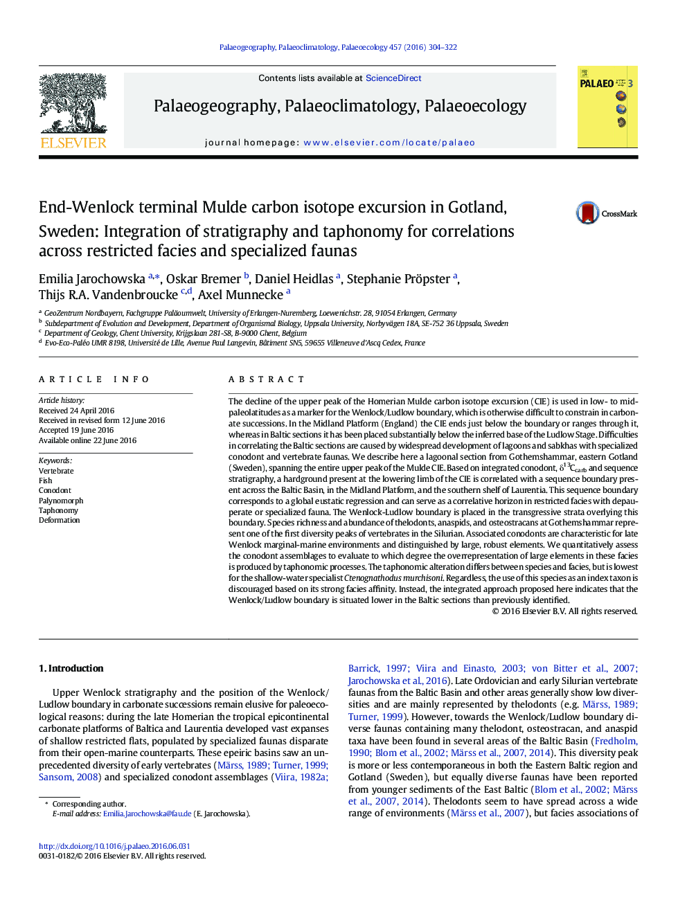 End-Wenlock terminal Mulde carbon isotope excursion in Gotland, Sweden: Integration of stratigraphy and taphonomy for correlations across restricted facies and specialized faunas