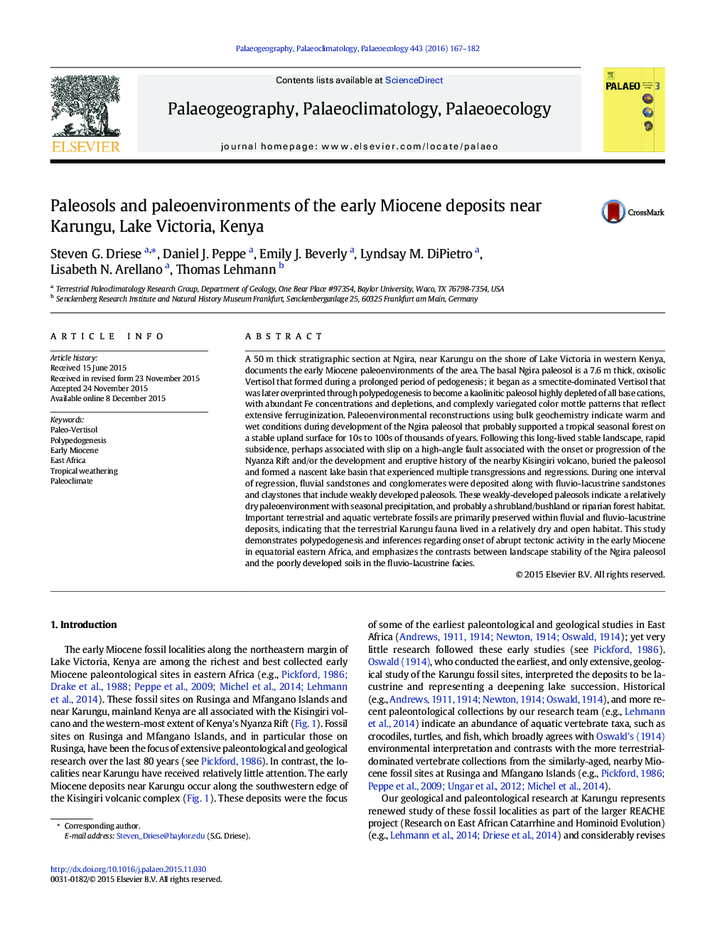 Paleosols and paleoenvironments of the early Miocene deposits near Karungu, Lake Victoria, Kenya