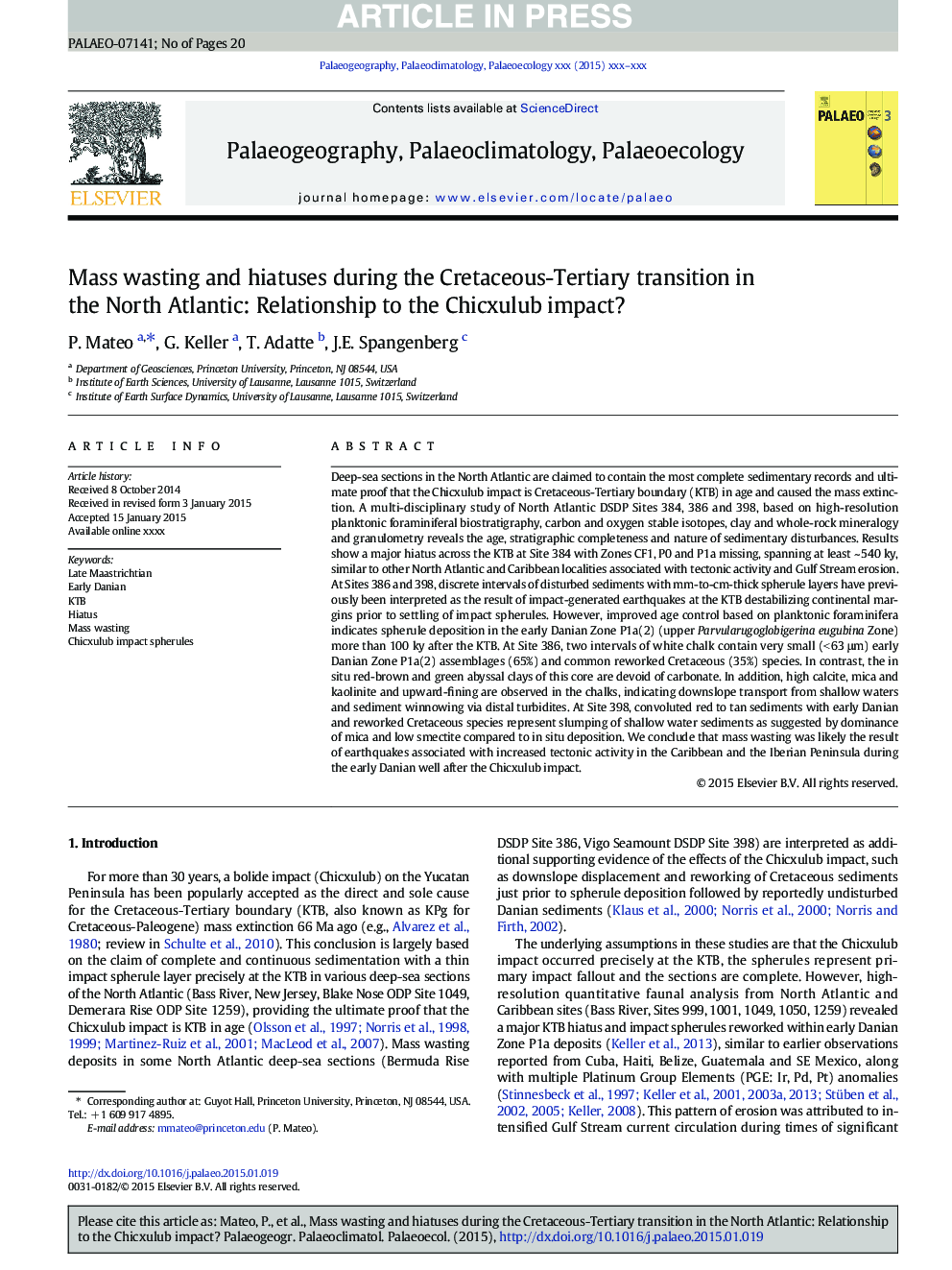 Mass wasting and hiatuses during the Cretaceous-Tertiary transition in the North Atlantic: Relationship to the Chicxulub impact?