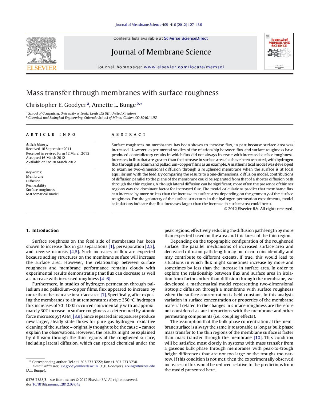 Mass transfer through membranes with surface roughness