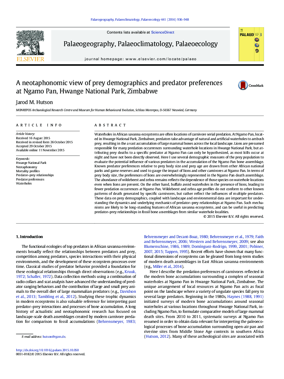 A neotaphonomic view of prey demographics and predator preferences at Ngamo Pan, Hwange National Park, Zimbabwe