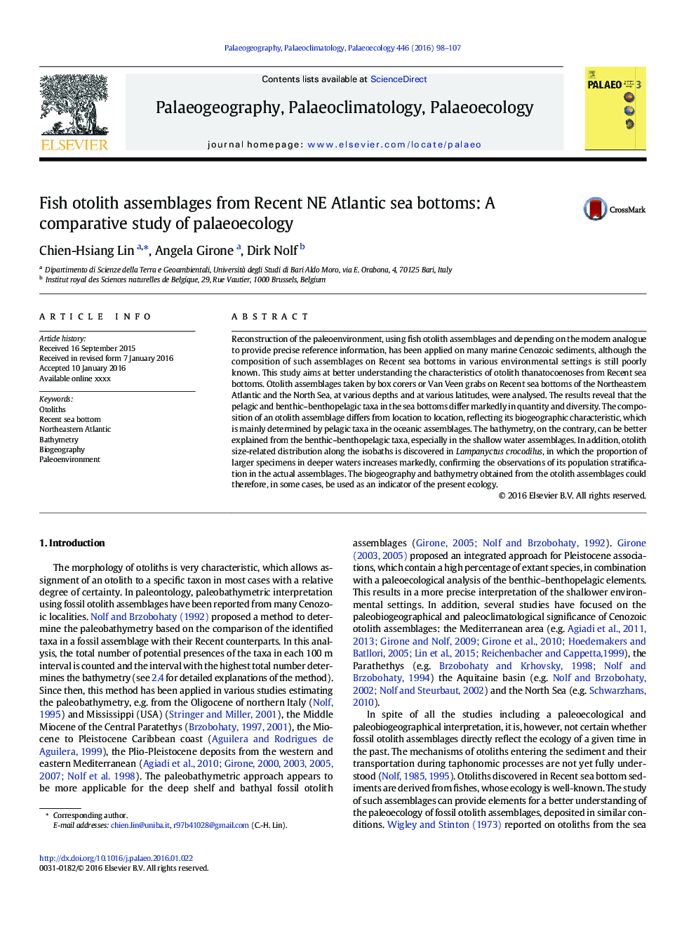 Fish otolith assemblages from Recent NE Atlantic sea bottoms: A comparative study of palaeoecology