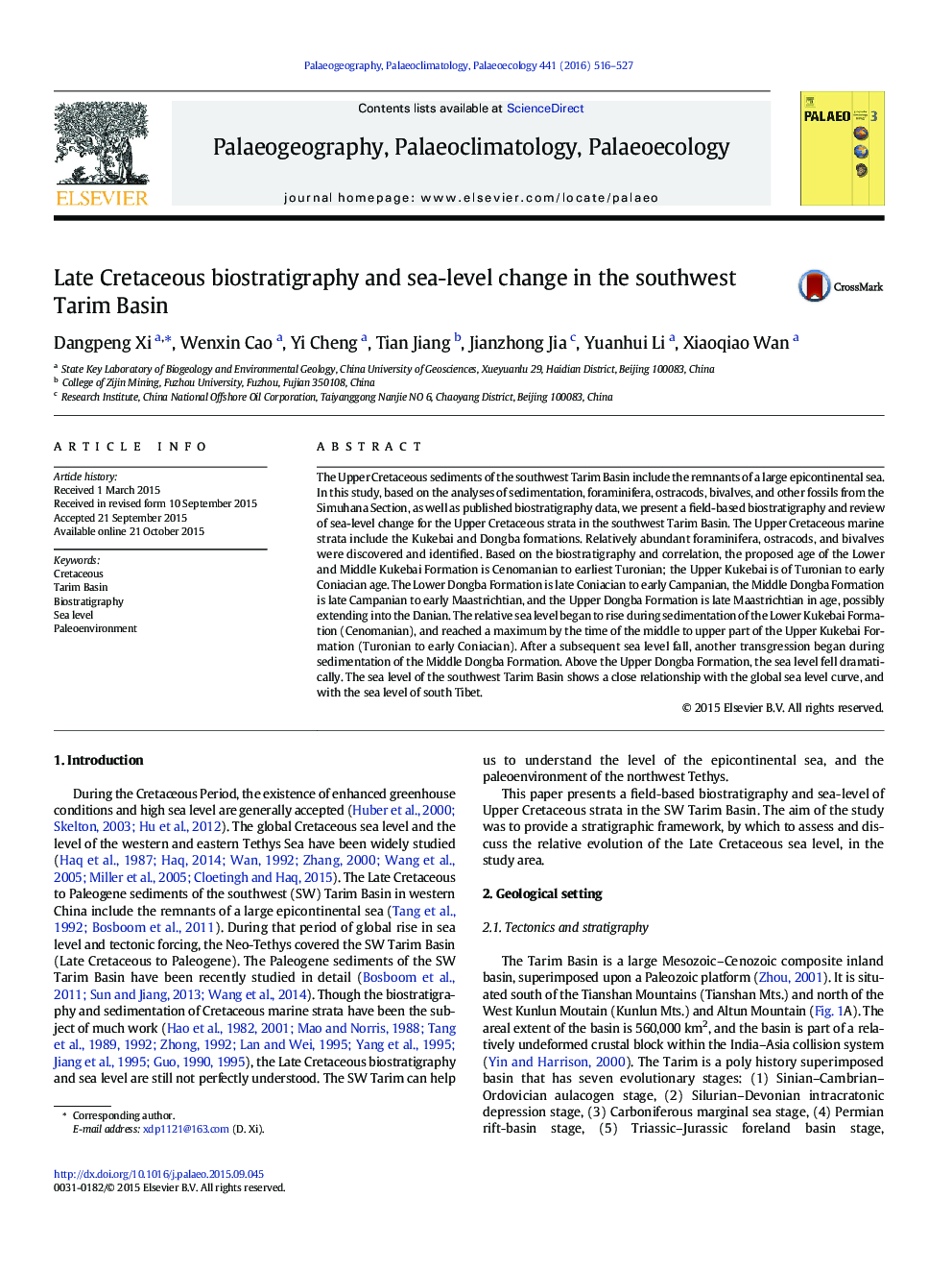 Late Cretaceous biostratigraphy and sea-level change in the southwest Tarim Basin