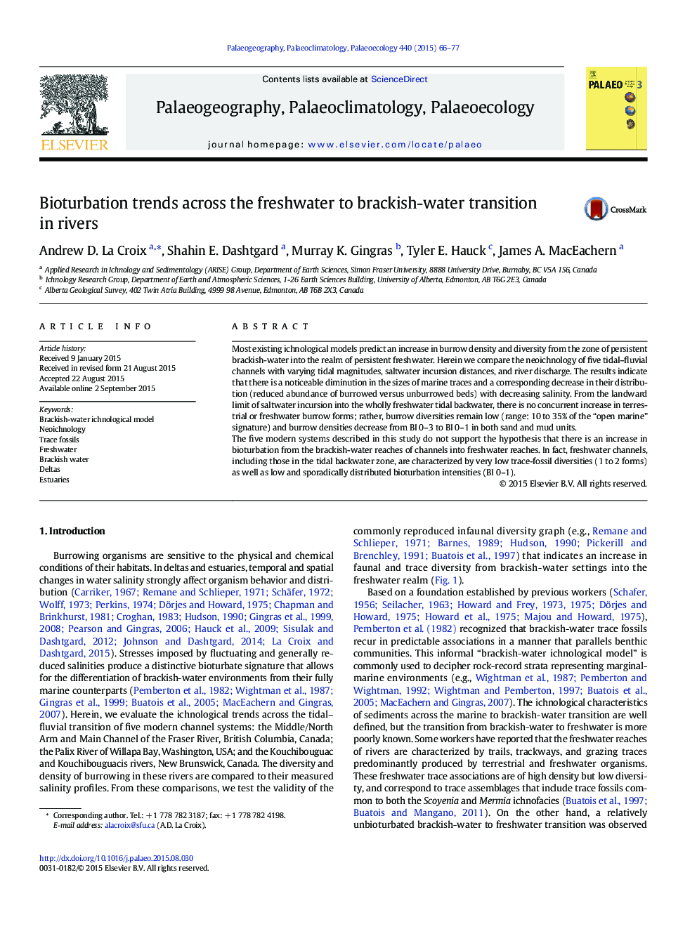 Bioturbation trends across the freshwater to brackish-water transition in rivers