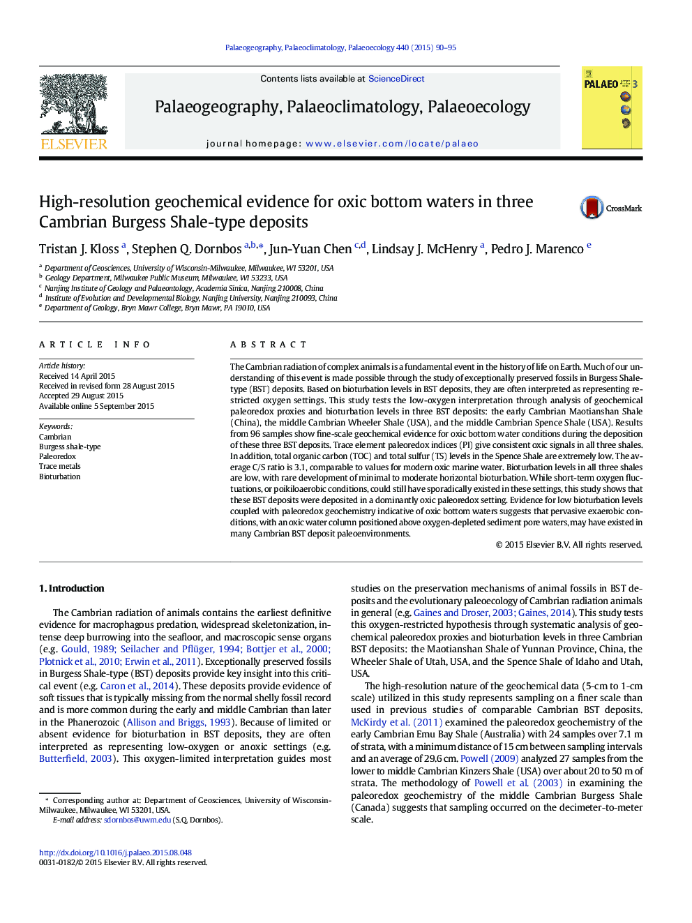 High-resolution geochemical evidence for oxic bottom waters in three Cambrian Burgess Shale-type deposits