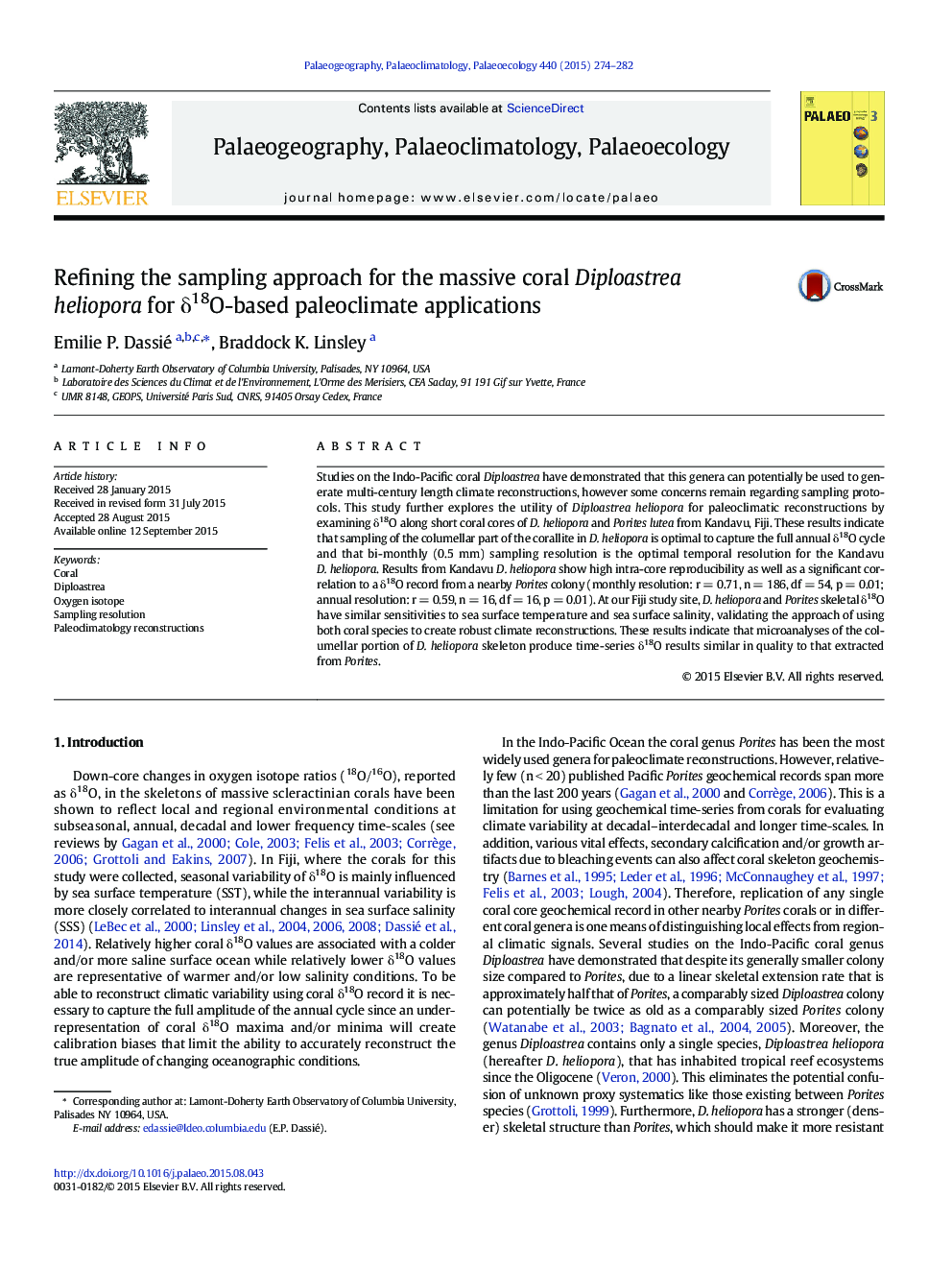 Refining the sampling approach for the massive coral Diploastrea heliopora for Î´18O-based paleoclimate applications