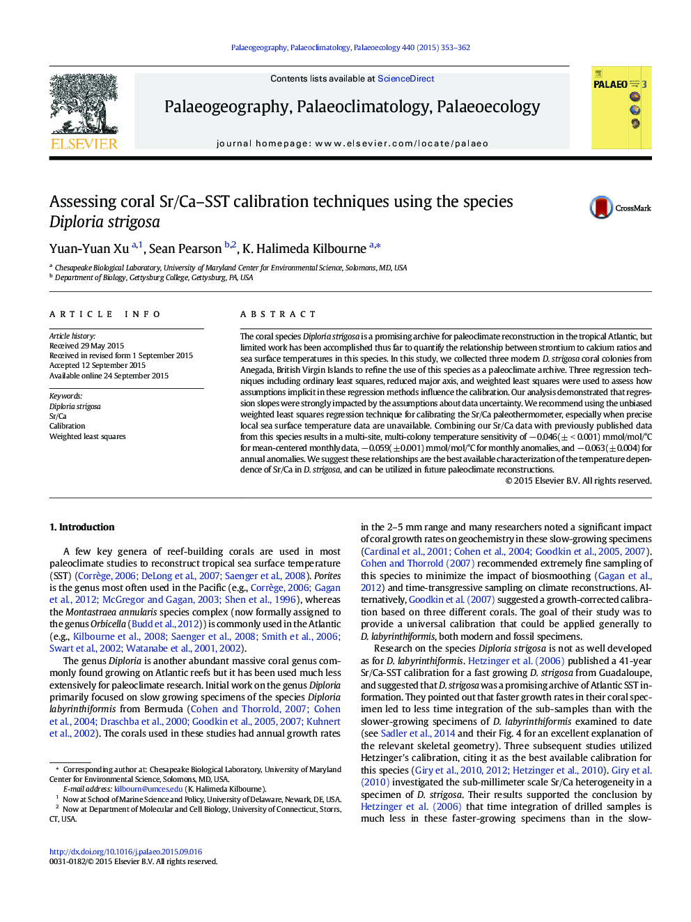 Assessing coral Sr/Ca-SST calibration techniques using the species Diploria strigosa