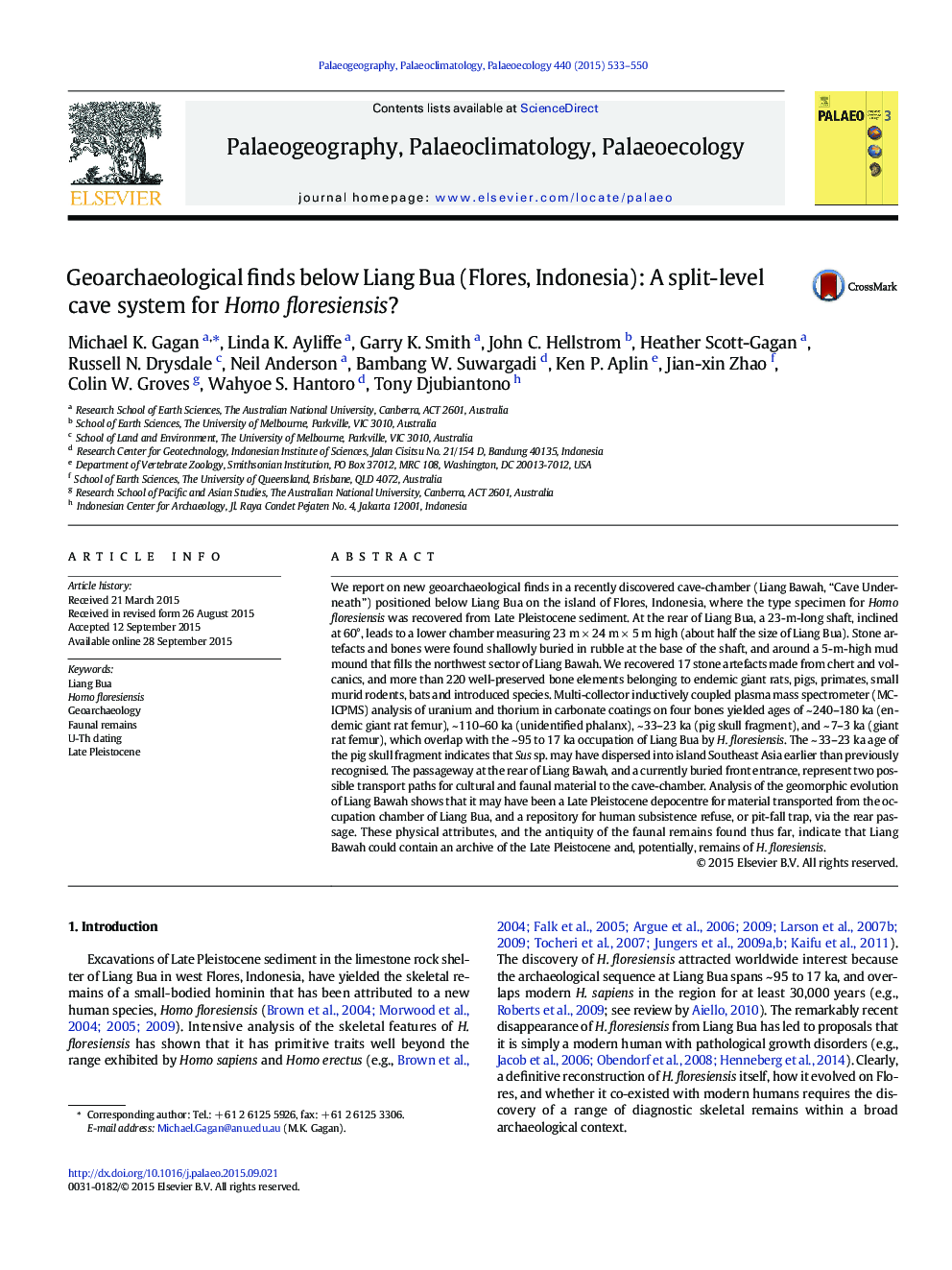 Geoarchaeological finds below Liang Bua (Flores, Indonesia): A split-level cave system for Homo floresiensis?