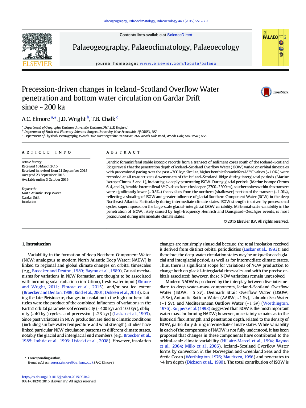 Precession-driven changes in Iceland-Scotland Overflow Water penetration and bottom water circulation on Gardar Drift since ~Â 200Â ka